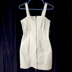 So from Kohls-size:S- white stretchy denim, silver zip up adjustable strap dress